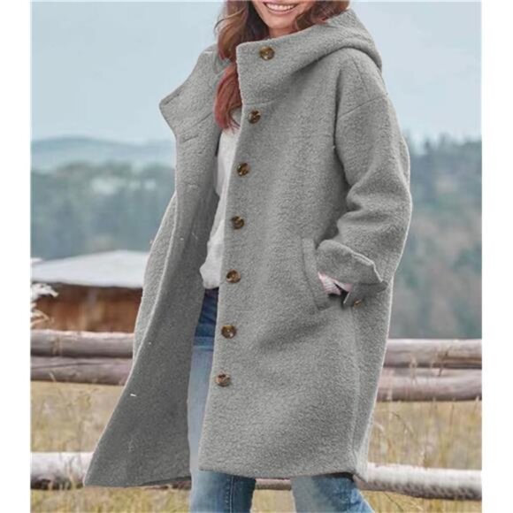 Women's Winter Single Breasted Long Wool Coat Grey - Picture 3 of 3